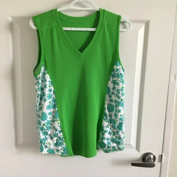 Lululemon Women's Green Floral Yoga Tank Top with Zipper Pockets, Size 10 - Picture 3 of 10